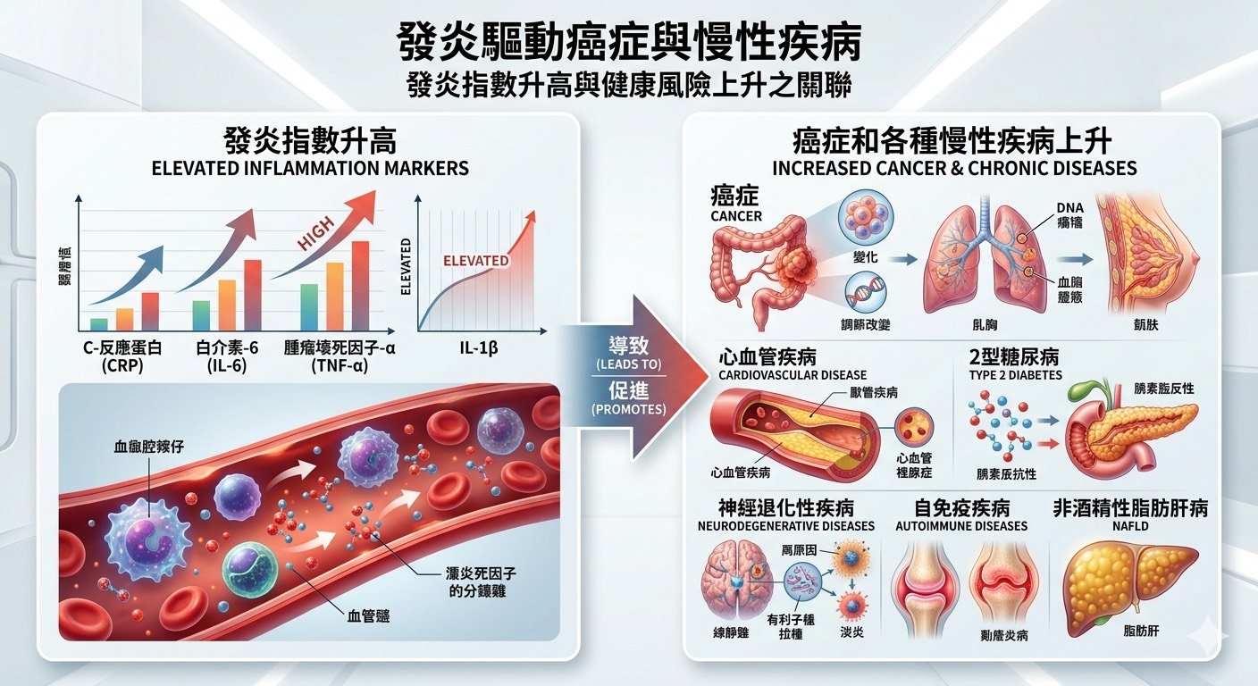 發炎指數升高導致癌症與慢性疾病風險增加｜CRP、IL-6、TNF-a